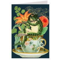 Frog and Flowers in Teacup Card ~ England